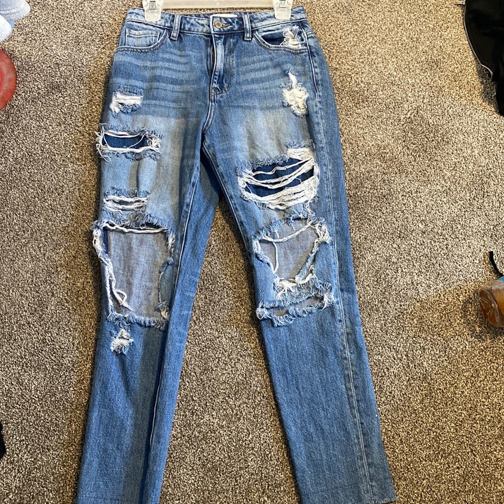 Womens buckle boyfriend jeans